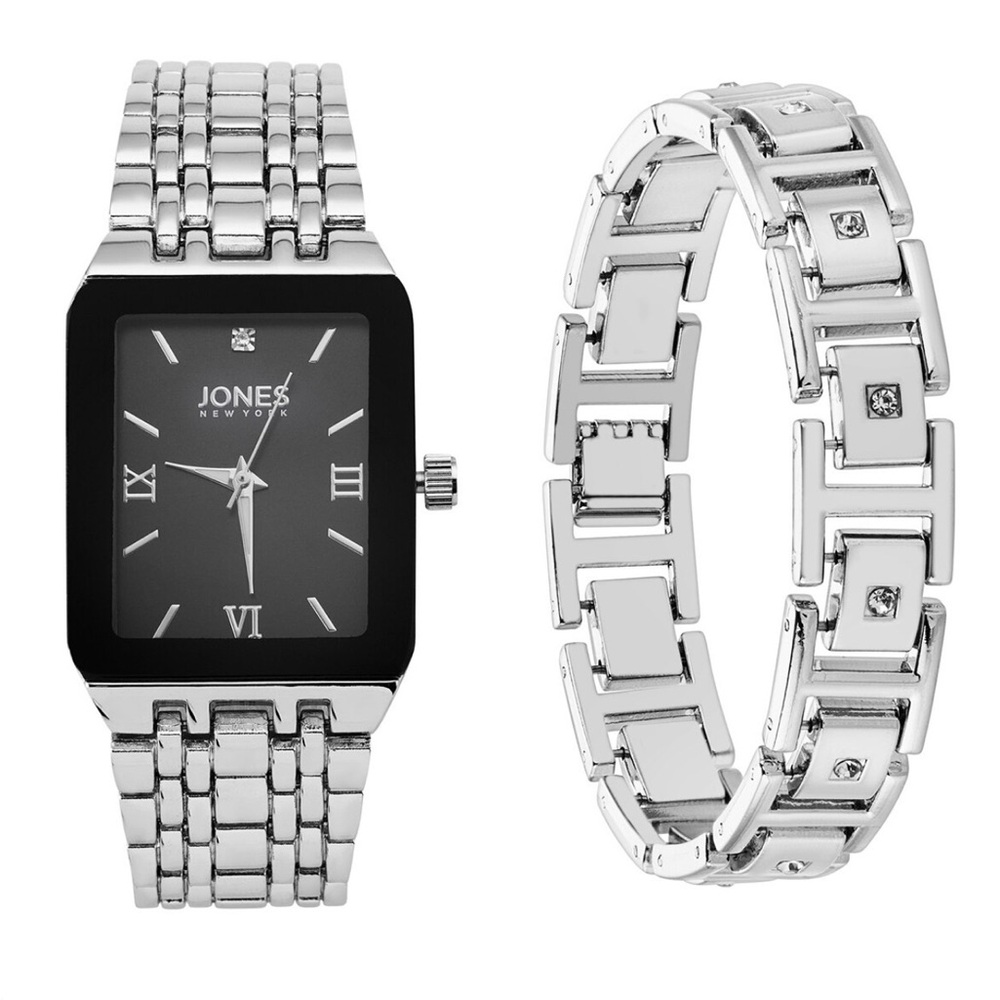 Jones New York
Men's Analog Shiny Silver-Tone Metal Watch 31mm Bracelet Gift Set